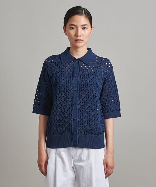 LOEFF ロエフ オーガニックコットン ホール ジャカード カーディガン 濃紺 LOEFF（ロエフ）の「＜LOEFF（ロエフ）＞オーガニックコットン ホール