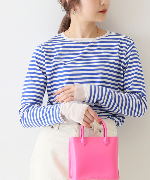 SLOBE IENA（スローブイエナ）の「《追加》レイヤードスリーブロンTEE◆（Tシャツ/カットソー・レディース・ホワイト/ナチュラル/ブルー系その他・FREE）」の3枚目の写真