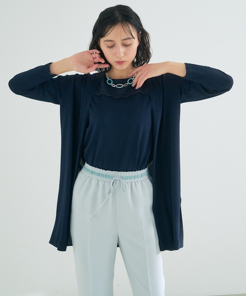 新品タグ付き✨ ANAYI カーディガン　ノースリーブ シルクデシン　スカラップ ANAYI（アナイ）の「シルクデシンスカラップロング カーディガン