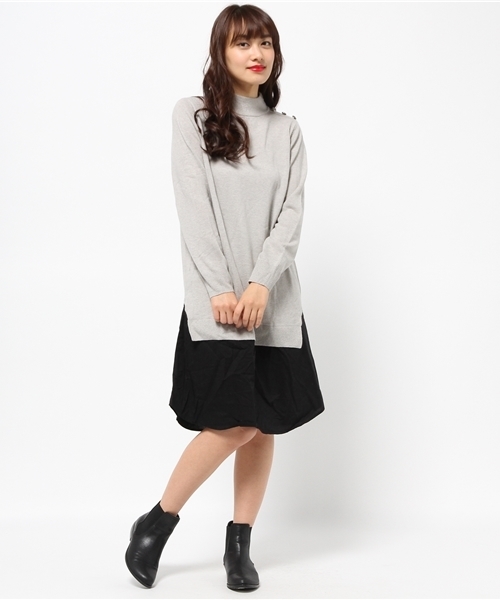 OUTLET（アウトレット）の「【mystic】Omekashiハイネック布帛ドッキング（ニット/セーター・レディース・ブラック/グレー/オフホワイト/ピンク・FREE）」の3枚目の写真