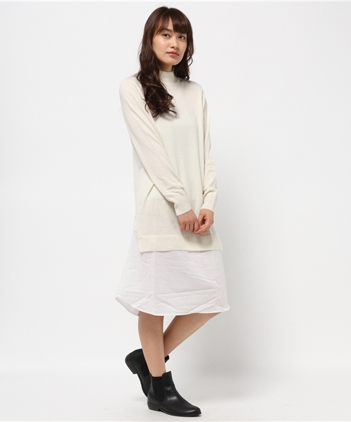 OUTLET（アウトレット）の「【mystic】Omekashiハイネック布帛ドッキング（ニット/セーター・レディース・ブラック/グレー/オフホワイト/ピンク・FREE）」の2枚目の写真