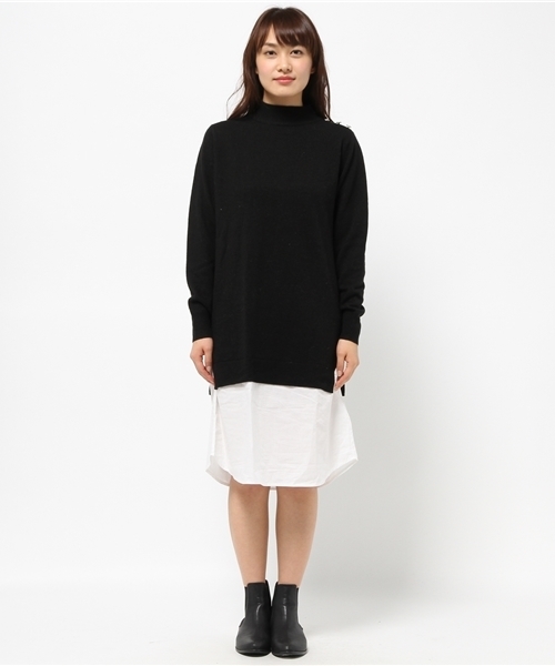 OUTLET（アウトレット）の「【mystic】Omekashiハイネック布帛ドッキング（ニット/セーター・レディース・ブラック/グレー/オフホワイト/ピンク・FREE）」の8枚目の写真
