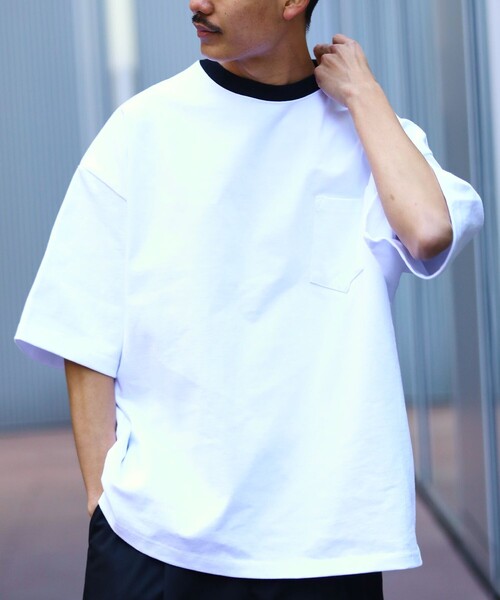 FREAK'S STORE（フリークスストア）の「【限定展開】 ビッグシルエット マックスウェイト クルーネック ポケットTシャツ/ポケT/ヘビーウェイト/リンガーTシャツ（Tシャツ/カットソー・メンズ・アッシュグレー/グレー系その他/ダークグリーン/グレイッシュベージュ/ブラック/ホワイト/ブラック系その他/ネイビー/ホワイト系その他・SMALL/MEDIUM/LARGE）」の18枚目の写真