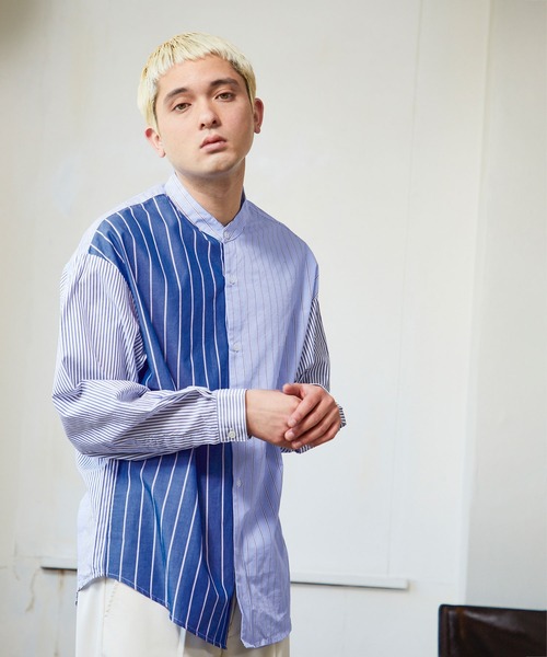 NILWAY(ニルウェイ)の「バルーンスリーブオーバーストライプバンドカラーシャツ(シャツ/ブラウス・メンズ・ネイビー/サックスブルー/ブルー/ブルー系/ブルー系1・MEDIUM/LARGE)」の21枚目の写真