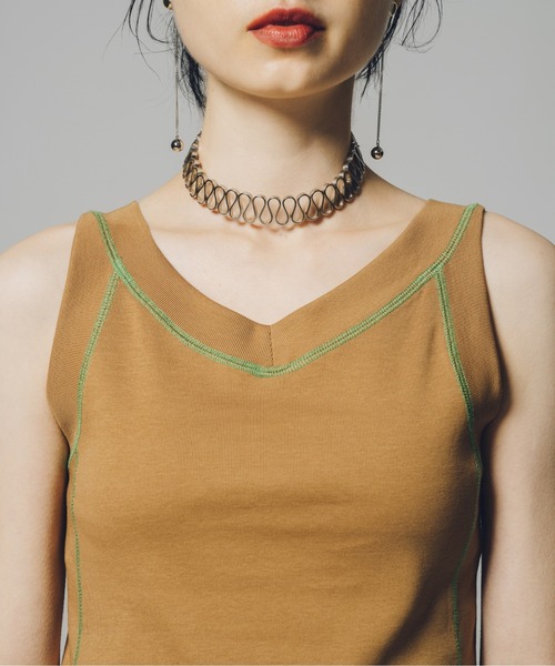 led.tokyo(レッドトウキョウ)の「【led.tokyo】ステッチカラー2WAY U/Vネックトップ (ZOZO限定カラー:グリーン)(Tシャツ/カットソー・レディース・ブラック/ホワイト/ベージュ/グリーン・M)」の3枚目の写真