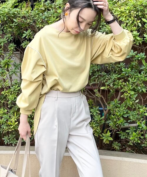 DRESKIP（ドレスキップ）の「◆配色メロ－ゆったりプルオーバー（Tシャツ/カットソー・レディース・レモンイエロー/ライトグリーン/ブラック/オフホワイト・03/04/02）」の5枚目の写真