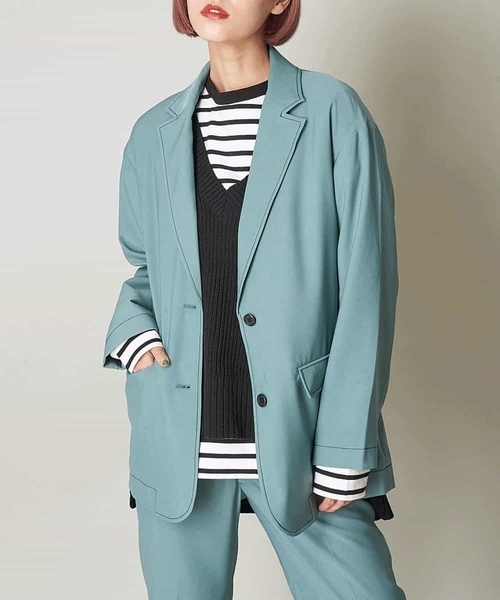 A de a.v.v(アードアー・ヴェ・ヴェ)の「(SET UP対応)配色ステッチテーラードジャケット(テーラードジャケット・レディース・グリーン/ブラウン・38/36)」の2枚目の写真