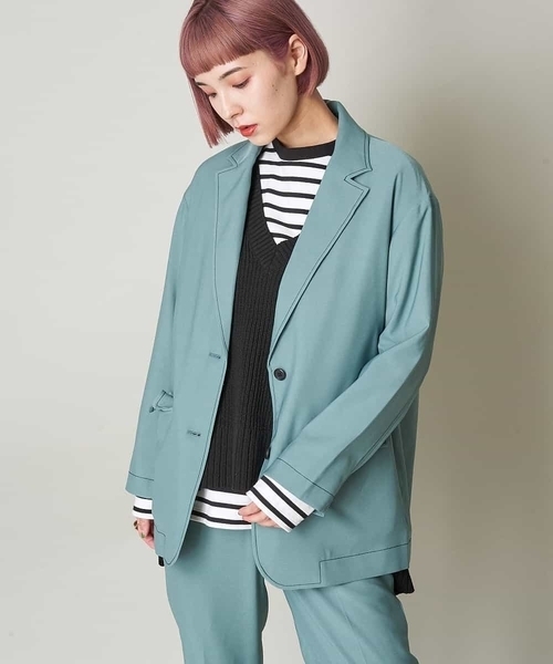 A de a.v.v(アードアー・ヴェ・ヴェ)の「(SET UP対応)配色ステッチテーラードジャケット(テーラードジャケット・レディース・グリーン/ブラウン・38/36)」の5枚目の写真