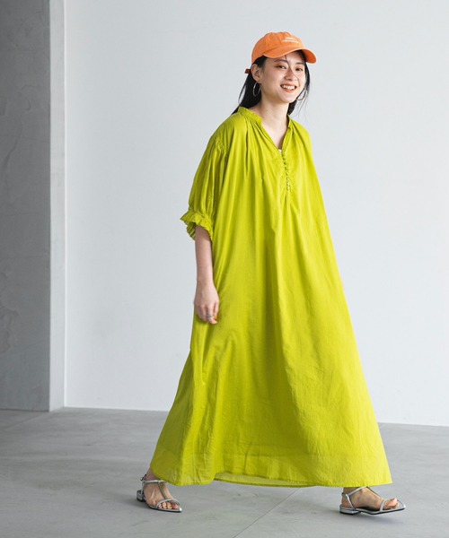 bohmal(ボマール)の「【高身長サイズ有】インド綿スキッパーロングワンピース(ワンピース・レディース・ブラック/ピンク/ロイヤルブルー/ライム/オレンジ/ベージュ/レッド・FREE/LARGE/MEDIUM)」の8枚目の写真