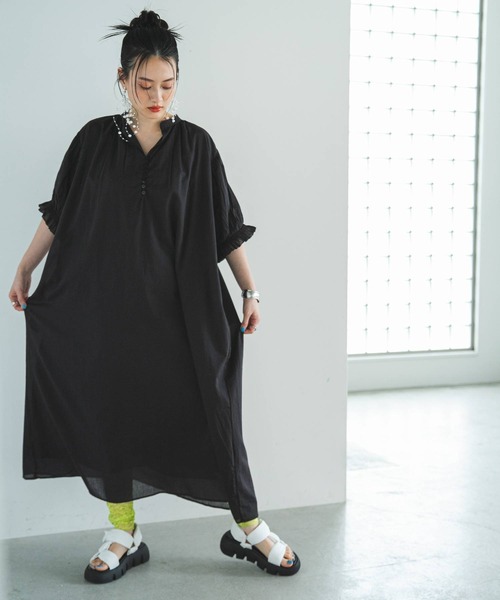 bohmal(ボマール)の「【高身長サイズ有】インド綿スキッパーロングワンピース(ワンピース・レディース・ブラック/ピンク/ロイヤルブルー/ライム/オレンジ/ベージュ/レッド・FREE/LARGE/MEDIUM)」の16枚目の写真