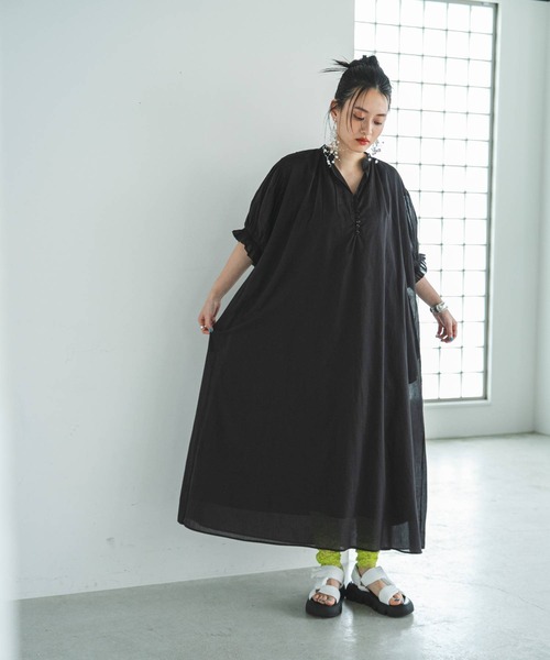 bohmal(ボマール)の「【高身長サイズ有】インド綿スキッパーロングワンピース(ワンピース・レディース・ブラック/ピンク/ロイヤルブルー/ライム/オレンジ/ベージュ/レッド・FREE/LARGE/MEDIUM)」の21枚目の写真