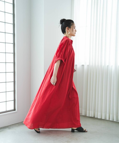 高身長サイズ有】インド綿スキッパーロングワンピース（ワンピース