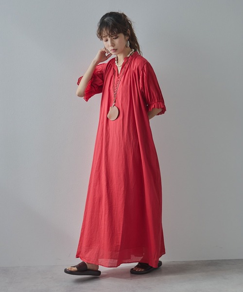 bohmal(ボマール)の「【高身長サイズ有】インド綿スキッパーロングワンピース(ワンピース・レディース・ブラック/ピンク/ロイヤルブルー/ライム/オレンジ/ベージュ/レッド・FREE/LARGE/MEDIUM)」の9枚目の写真