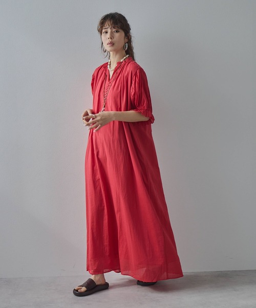 bohmal(ボマール)の「【高身長サイズ有】インド綿スキッパーロングワンピース(ワンピース・レディース・ブラック/ピンク/ロイヤルブルー/ライム/オレンジ/ベージュ/レッド・FREE/LARGE/MEDIUM)」の12枚目の写真