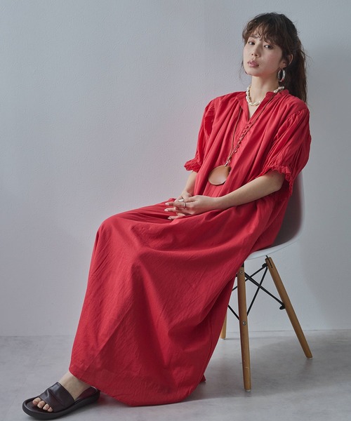bohmal(ボマール)の「【高身長サイズ有】インド綿スキッパーロングワンピース(ワンピース・レディース・ブラック/ピンク/ロイヤルブルー/ライム/オレンジ/ベージュ/レッド・FREE/LARGE/MEDIUM)」の14枚目の写真