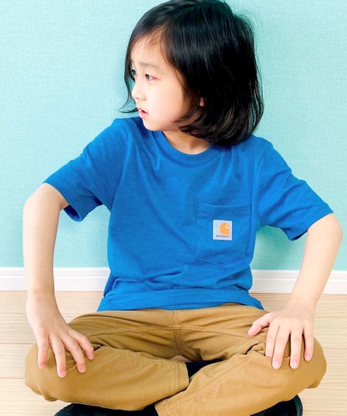 Carhartt（カーハート）の「carhartt  ワンポイントロゴ 半袖ポケットTシャツ キッズ（Tシャツ/カットソー・キッズ・ブラック/オレンジ/ブルー/ブルー系1/レッド系・4/6/5/7/S/M/L/XL）」の9枚目の写真
