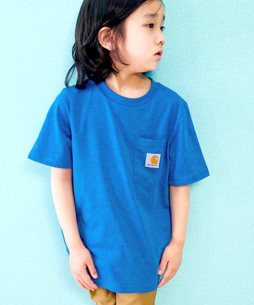 Carhartt（カーハート）の「carhartt  ワンポイントロゴ 半袖ポケットTシャツ キッズ（Tシャツ/カットソー・キッズ・ブラック/オレンジ/ブルー/ブルー系1/レッド系・4/6/5/7/S/M/L/XL）」の10枚目の写真