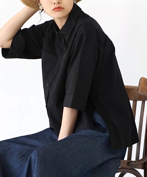e-zakkamania stores（イーザッカマニアストアーズ）の「【一枚で様になるボックスシャツ】 ボックスシルエット ブロードシャツ（シャツ/ブラウス・レディース・ブラック/ブルー/ホワイト・M）」の3枚目の写真