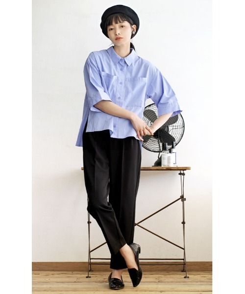 e-zakkamania stores（イーザッカマニアストアーズ）の「【一枚で様になるボックスシャツ】 ボックスシルエット ブロードシャツ（シャツ/ブラウス・レディース・ブラック/ブルー/ホワイト・M）」の6枚目の写真