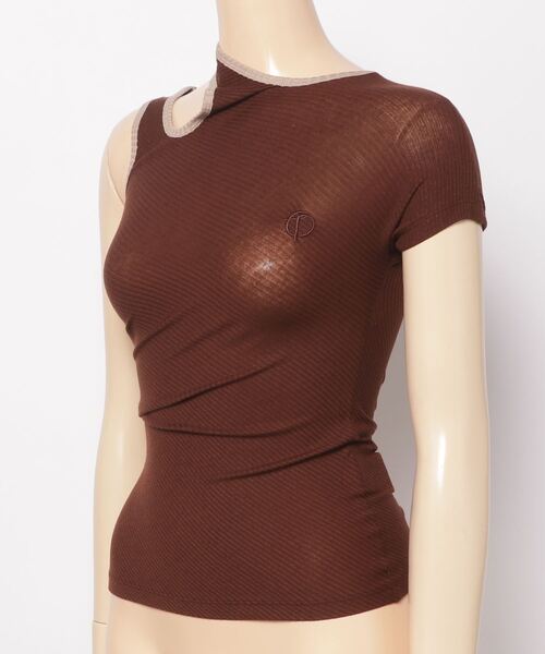 TheOpen Product（ザオープンプロダクト）の「THE OPEN PRODUCT ONE SHOULDER CUT-OUT TOP GTO222TS007（Tシャツ/カットソー・レディース・ブラウン/グリーン・1）」の4枚目の写真