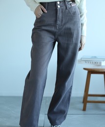 【Jasmine】2ボタンハイウエストストレートワイドデニムパンツ (OG) (LV)