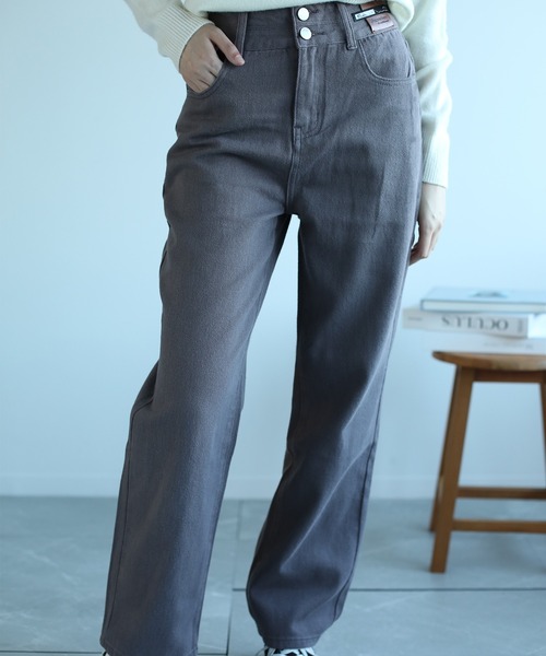 Jasmine Grandiflorum(ジャスミングランディフローラム)の「【Jasmine】2ボタンハイウエストストレートワイドデニムパンツ (OG) (LV)(デニムパンツ・レディース・ライトブルー/ブラック/ホワイト/ブルー/ネイビー/ブラウン/グレー/グリーン・MEDIUM/X-SMALL/SMALL/LARGE/X-LARGE/XX-LARGE)」の4枚目の写真