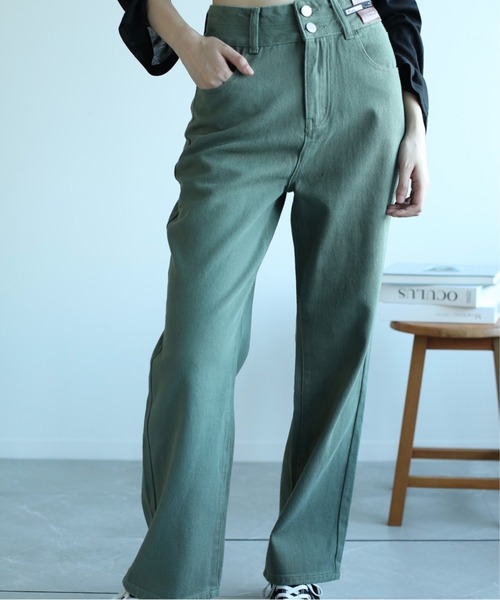 Jasmine Grandiflorum(ジャスミングランディフローラム)の「【Jasmine】2ボタンハイウエストストレートワイドデニムパンツ (OG) (LV)(デニムパンツ・レディース・ライトブルー/ブラック/ホワイト/ブルー/ネイビー/ブラウン/グレー/グリーン・MEDIUM/X-SMALL/SMALL/LARGE/X-LARGE/XX-LARGE)」の6枚目の写真