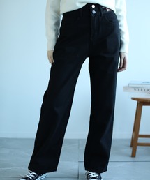 【Jasmine】2ボタンハイウエストストレートワイドデニムパンツ (OG) (LV)