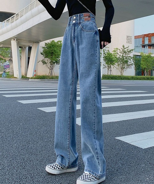 Jasmine Grandiflorum(ジャスミングランディフローラム)の「【Jasmine】2ボタンハイウエストストレートワイドデニムパンツ (OG) (LV)(デニムパンツ・レディース・ライトブルー/ブラック/ホワイト/ブルー/ネイビー/ブラウン/グレー/グリーン・MEDIUM/X-SMALL/SMALL/LARGE/X-LARGE/XX-LARGE)」の21枚目の写真