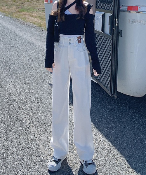 Jasmine Grandiflorum(ジャスミングランディフローラム)の「【Jasmine】2ボタンハイウエストストレートワイドデニムパンツ (OG) (LV)(デニムパンツ・レディース・ライトブルー/ブラック/ホワイト/ブルー/ネイビー/ブラウン/グレー/グリーン・MEDIUM/X-SMALL/SMALL/LARGE/X-LARGE/XX-LARGE)」の15枚目の写真
