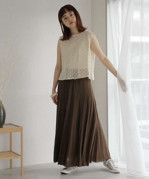 Crisp（クリスプ）の「ヘムフレアニットスカート（スカート・レディース・ブラウン/カーキ・FREE）」の4枚目の写真