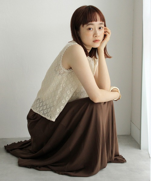 Crisp（クリスプ）の「ヘムフレアニットスカート（スカート・レディース・ブラウン/カーキ・FREE）」の7枚目の写真