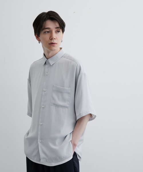JUNRED(ジュンレッド)の「シルキーサテンハーフスリーブシャツ(シャツ/ブラウス・メンズ・チャコールグレー/ライトグレー/ミント・L/M/LL)」の8枚目の写真