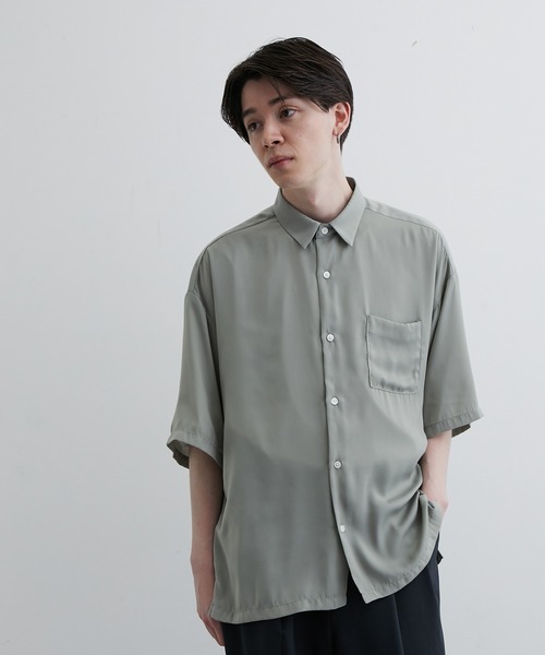 JUNRED(ジュンレッド)の「シルキーサテンハーフスリーブシャツ(シャツ/ブラウス・メンズ・チャコールグレー/ライトグレー/ミント・L/M/LL)」の9枚目の写真