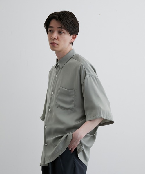 JUNRED(ジュンレッド)の「シルキーサテンハーフスリーブシャツ(シャツ/ブラウス・メンズ・チャコールグレー/ライトグレー/ミント・L/M/LL)」の10枚目の写真