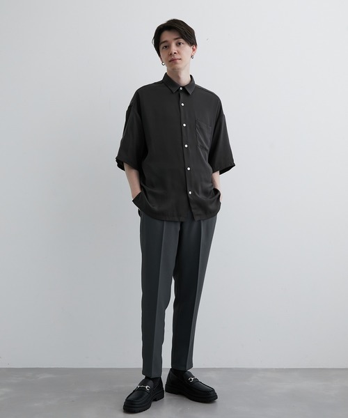 JUNRED(ジュンレッド)の「シルキーサテンハーフスリーブシャツ(シャツ/ブラウス・メンズ・チャコールグレー/ライトグレー/ミント・L/M/LL)」の12枚目の写真