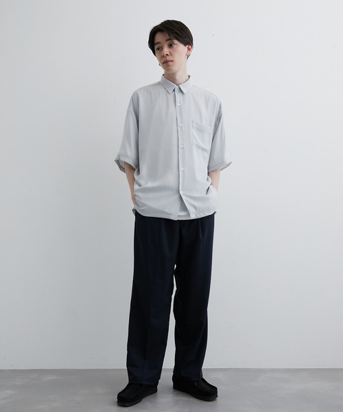 JUNRED(ジュンレッド)の「シルキーサテンハーフスリーブシャツ(シャツ/ブラウス・メンズ・チャコールグレー/ライトグレー/ミント・L/M/LL)」の14枚目の写真