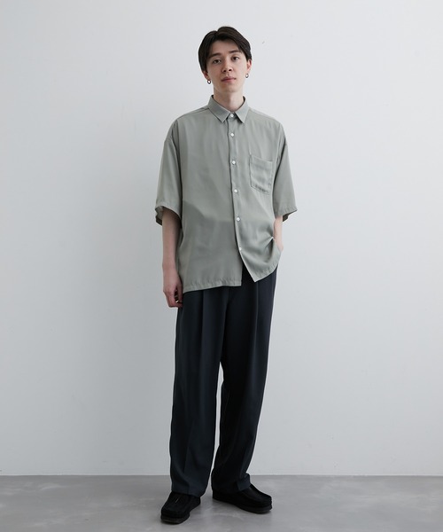 JUNRED(ジュンレッド)の「シルキーサテンハーフスリーブシャツ(シャツ/ブラウス・メンズ・チャコールグレー/ライトグレー/ミント・L/M/LL)」の15枚目の写真