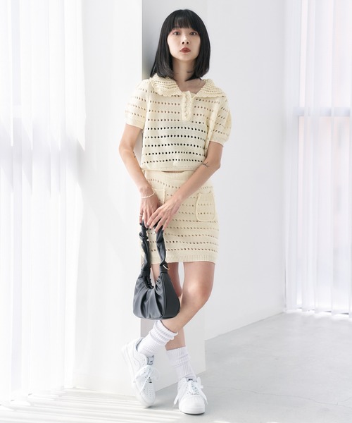 HALEY PESCA（ヘーリーペスカ）の「HALEY PESCA/サマーニット ポロミニスカートセットアップ（セットアップ・レディース・ブラック/アイボリー・FREE）」の13枚目の写真