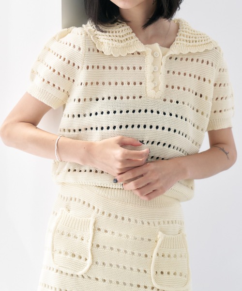 HALEY PESCA（ヘーリーペスカ）の「HALEY PESCA/サマーニット ポロミニスカートセットアップ（セットアップ・レディース・ブラック/アイボリー・FREE）」の14枚目の写真