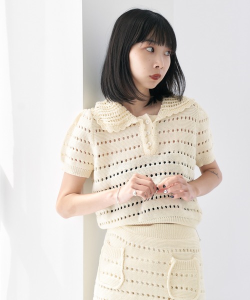 HALEY PESCA（ヘーリーペスカ）の「HALEY PESCA/サマーニット ポロミニスカートセットアップ（セットアップ・レディース・ブラック/アイボリー・FREE）」の16枚目の写真