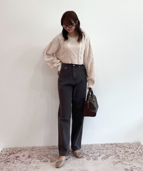 EPIMI E'PIMMY（エピミエピミー）の「ケーブルショートニット（ニット/セーター・レディース・ベージュ/ブラウン/オフホワイト/オレンジ/アイボリー/ピンクベージュ・MEDIUM）」の15枚目の写真