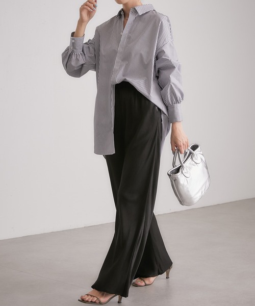 COLLAGE GALLARDAGALANTE（コラージュガリャルダガランテ）の「【OT】落ち感/キレイなライン/サテン地/フィブリルワイドパンツ/手洗い可（その他パンツ・レディース・ブラック/マスタード・FREE）」の21枚目の写真