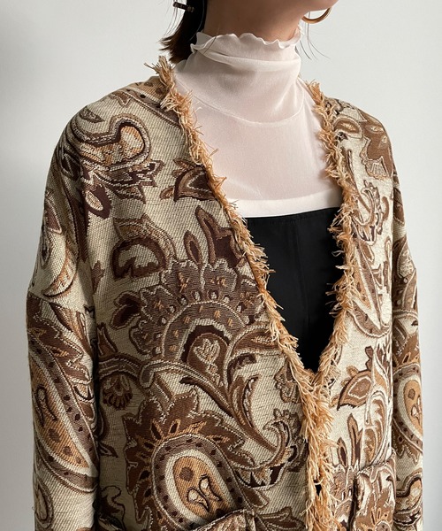 DouDou（ドゥドゥ）の「【WEB限定】ゴブランハーフコート（ノーカラーコート・レディース・アイボリー/ブルー・FREE）」の4枚目の写真