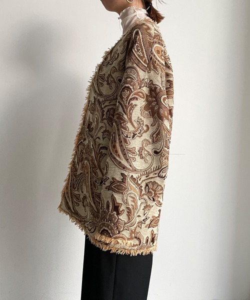 DouDou（ドゥドゥ）の「【WEB限定】ゴブランハーフコート（ノーカラーコート・レディース・アイボリー/ブルー・FREE）」の11枚目の写真