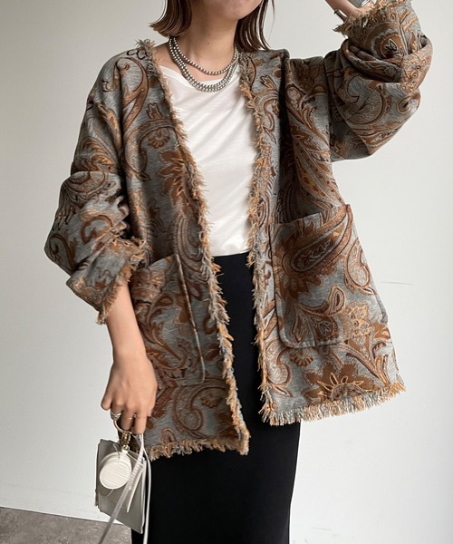 DouDou（ドゥドゥ）の「【WEB限定】ゴブランハーフコート（ノーカラーコート・レディース・アイボリー/ブルー・FREE）」の16枚目の写真