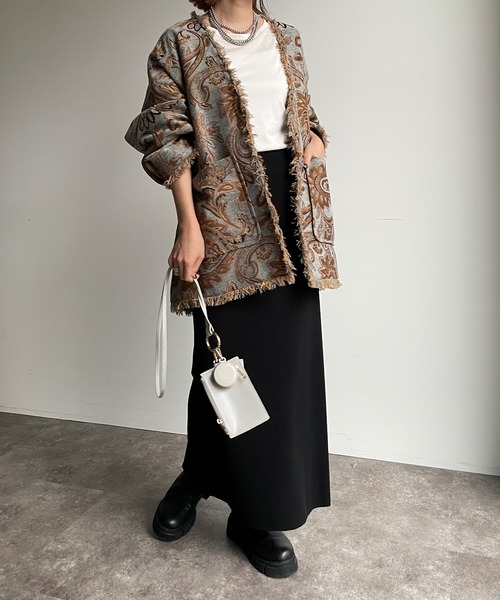 DouDou（ドゥドゥ）の「【WEB限定】ゴブランハーフコート（ノーカラーコート・レディース・アイボリー/ブルー・FREE）」の5枚目の写真