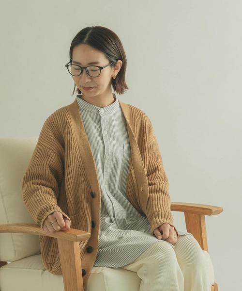 FORK&SPOON(フォークアンドスプーン)の「『WEB/一部店舗限定カラー』FORK&SPOON 両畦ニットカーディガン(ニット/セーター・レディース・ピンク/ブルー/グレー系その他/キャメル・1)」の1枚目の写真