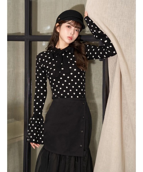 ドットボウタイニットトップス（ニット/セーター）｜Darich