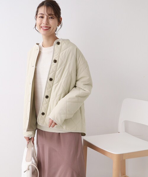 DRESKIP（ドレスキップ）の「◆【撥水/吸湿発熱/追加生産】今年は断然ショート丈！　キルトジャケット（ブルゾン・レディース・ブラック/グレー/カーキ・02/03）」の6枚目の写真